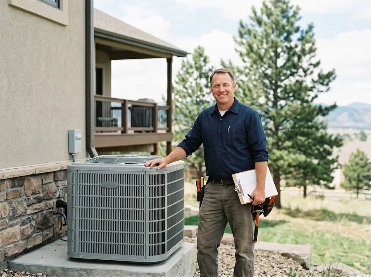 HVAC technician inspecting outdoor unit