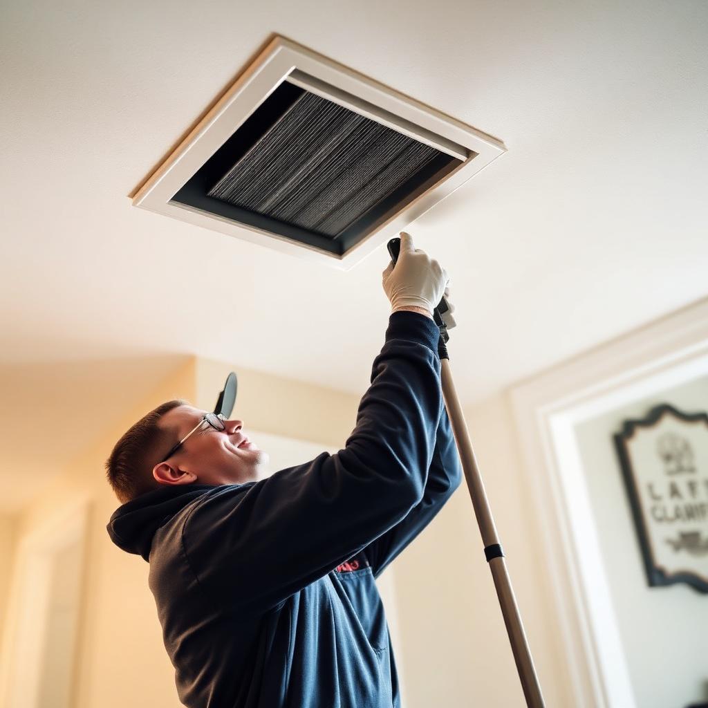 Technician cleaning a residential air duct vent in a Colorado home