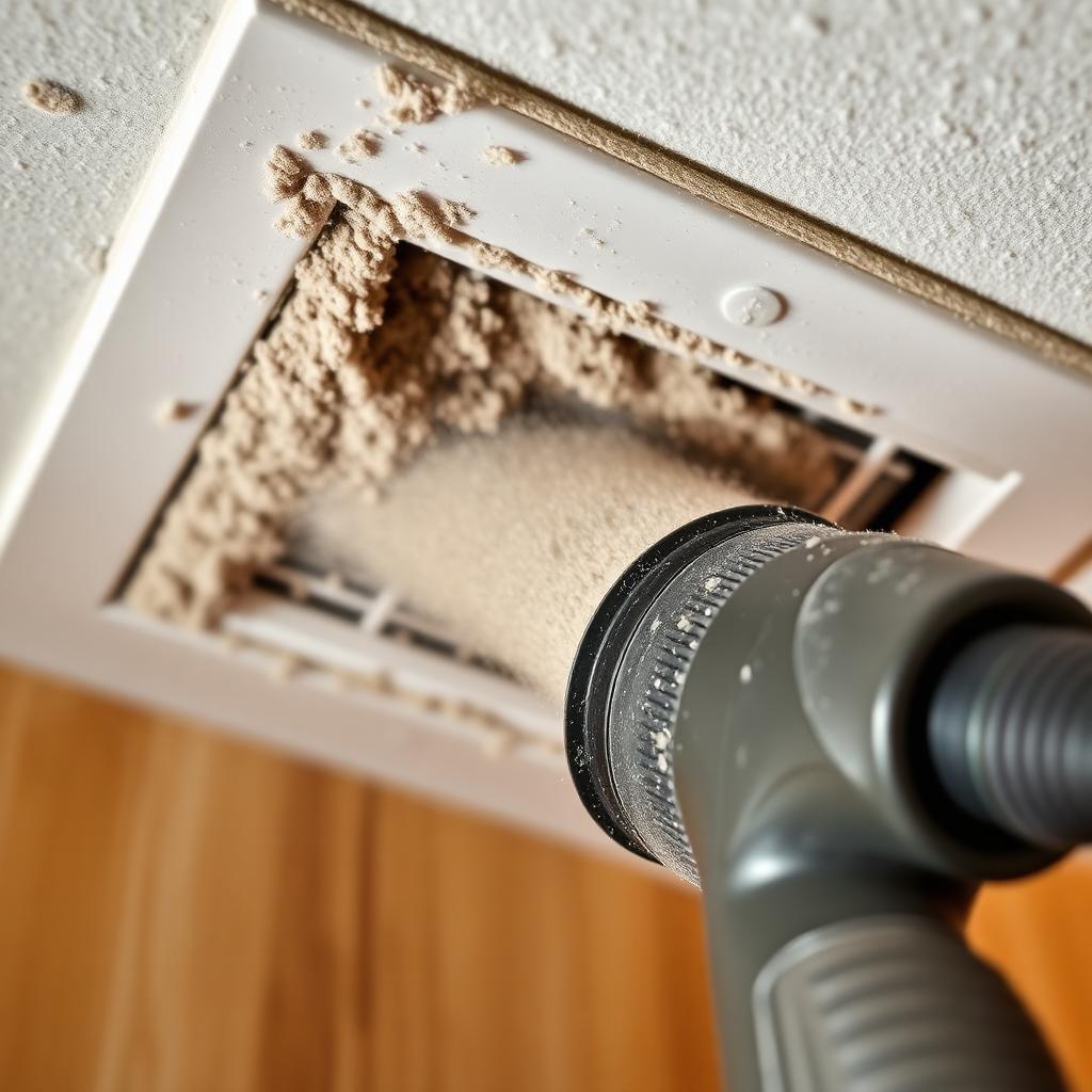 Professional duct cleaning equipment removing dust from a home air vent