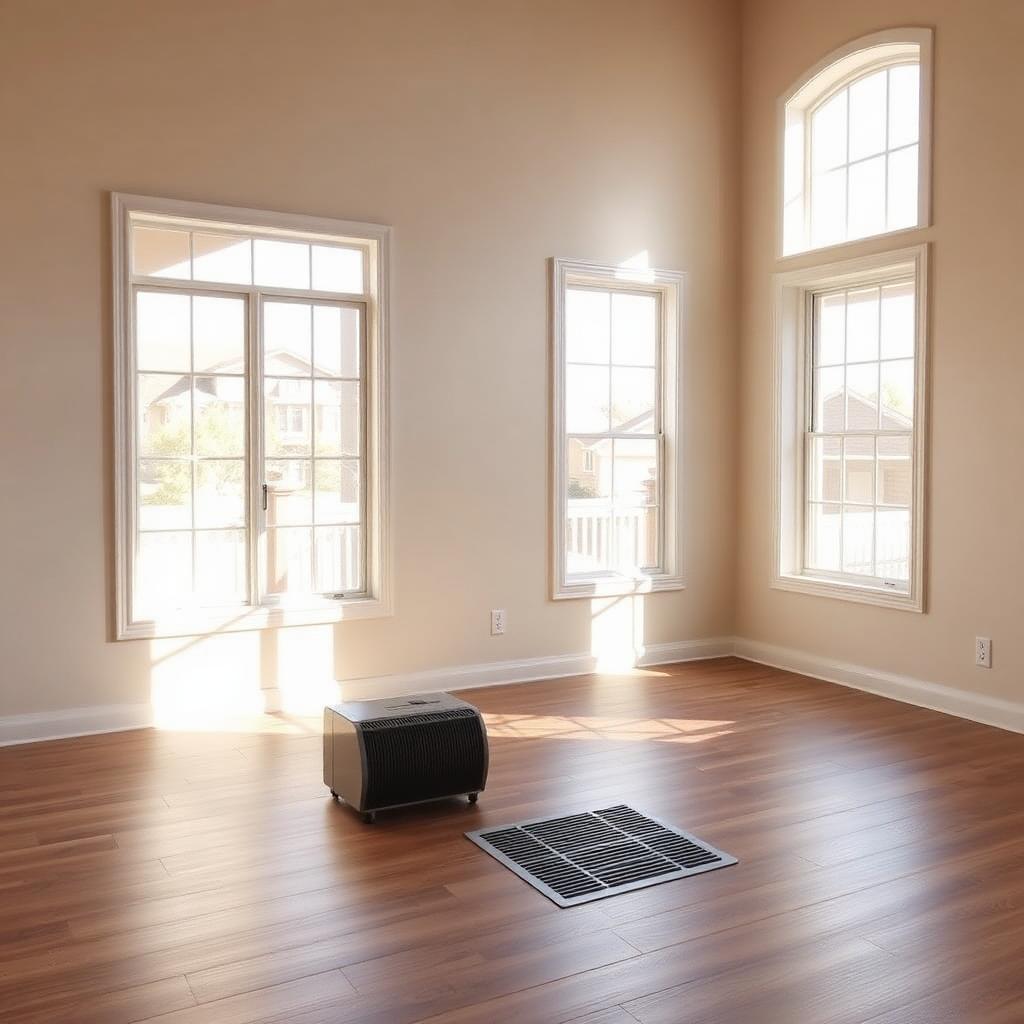 Clean sunlit living room with a visible floor vent in a Northern Colorado home
